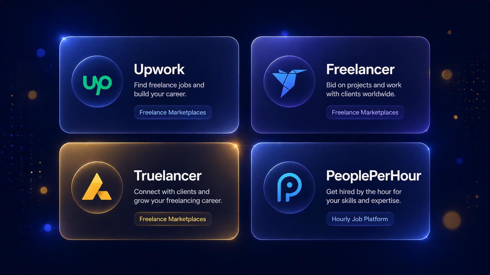 Trusted freelance platforms: Upwork, Freelancer, Truelancer, PeoplePerHour